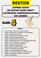 Vorschau - Arbeitsblätter - Leseprobe Sachtext „Wie entstand unsere Schrift?“ Lesestrategien, Begründungsaufgaben und Lösungen Klasse 4 - Deckblatt