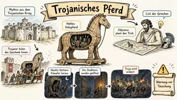 Vorschau - Arbeitsblätter - AB mit Fragen zum Thema "Trojanische Pferde" + Lösungsblatt + Infografik - Seite 1