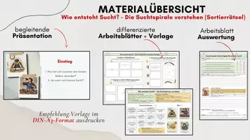 Vorschau - Unterrichtsreihen - Suchtspirale und Dopamin Arbeitsblatt AB2 Drogen und Sucht Sortieraufgabe - Seite 1