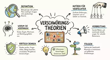 Vorschau - Arbeitsblätter - AB mit Fragen zum Thema "Verschwörungstheorien" + Lösungsblatt + Infografik - Seite 1