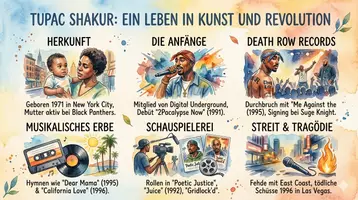 Vorschau - Arbeitsblätter - AB mit Fragen zum Thema "Tupac Shakur" + Lösungsblatt + Mindmap + Infografik - Seite 1