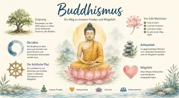 Vorschau - Arbeitsblätter - Lernposter + AB mit Fragen zum Thema "Buddhismus" + Lösungsblatt + Mindmap + Infografik - Seite 1