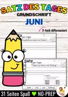 Vorschau - Arbeitsblätter - Sätze schreiben / Satz des Tages / Schüttelsätze (Grundschrift) schreiben Frühling Sommer Juni - Deckblatt