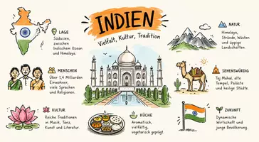 Vorschau - Arbeitsblätter - AB mit Fragen zum Thema "Indien" + Lösungsblatt + Infografik - Seite 1