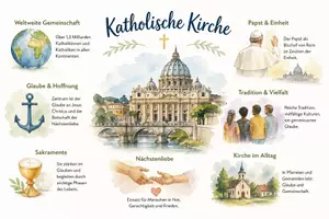 Vorschau - Arbeitsblätter - AB mit Fragen zum Thema "Katholische Kirche" + Lösungsblatt + Infografik - Seite 1