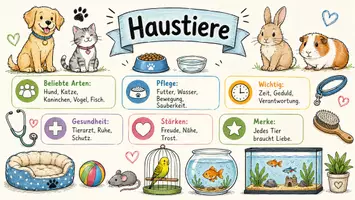 Vorschau - Arbeitsblätter - AB mit Fragen zum Thema "Haustiere" + Lösungsblatt + Infografik - Seite 1