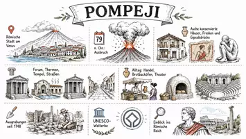 Vorschau - Arbeitsblätter - AB mit Fragen zum Thema "Pompeji" + Lösungsblatt + Infografik - Seite 1