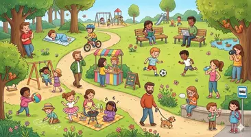 Vorschau - Präsentationen/Tafelbilder - 3 Wimmelbilder und Ausmalbilder mit Alltagssituationen (Schule, Supermarkt, Park) - Seite 2
