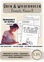 Vorschau - Arbeitsblätter - Wiederholung Deutsch - fit für Klasse 8 - Einstieg / Einführung in den Deutschunterricht / Abschluss Deutsch Klasse 7 - Übung für die Sommerferien (umfassendes Übungsheft und Lösungen) - Deckblatt