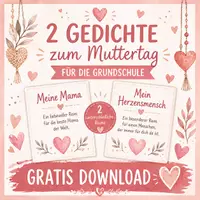Vorschau - Bildkarten - Muttertag Grundschule – 2 Gedichte (Mama & Herzensmensch) | GRATIS Download | liebevolle Reime inkl. Alternative ohne Mama - Deckblatt