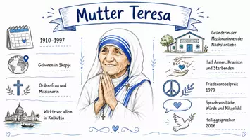 Vorschau - Arbeitsblätter - Lernposter + Arbeitsblätter zum Thema "Mutter Teresa" (Lückentext, Hörverstehen) + Lösung & MP3 + Mindmap + Infografik - Seite 2