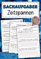 Vorschau - Arbeitsblätter - Sachaufgaben Zeitspannen Mathe 2.Klasse - Deckblatt