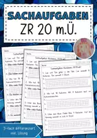 Vorschau - Arbeitsblätter - Sachaufgaben: Plus und Minus, ZR20 mit Übergang - Deckblatt