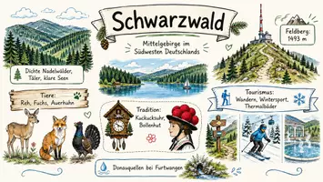 Vorschau - Arbeitsblätter - AB mit Fragen zum Thema "Schwarzwald" + Lösungsblatt + Mindmap + Infografik - Seite 1