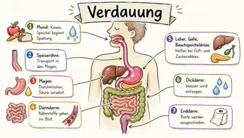 Vorschau - Arbeitsblätter - AB mit Fragen zum Thema "Verdauung" + Lösungsblatt + Mindmap + Infografik - Seite 1