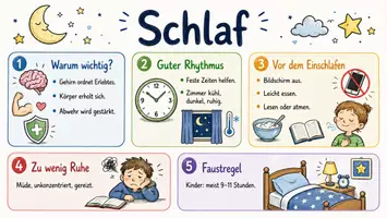 Vorschau - Arbeitsblätter - AB mit Fragen zum Thema "Schlaf" + Lösungsblatt + Mindmap + Infografik - Seite 1