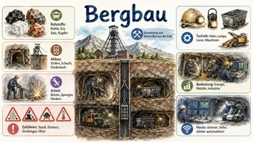 Vorschau - Arbeitsblätter - AB mit Fragen zum Thema "Bergbau" + Lösungsblatt + Infografik - Seite 1