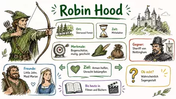 Vorschau - Arbeitsblätter - AB mit Fragen zum Thema "Robin Hood" + Lösungsblatt + Mindmap + Infografik - Seite 1