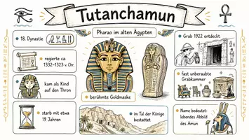 Vorschau - Arbeitsblätter - AB mit Fragen zum Thema "Tutanchamun" + Lösungsblatt + Mindmap + Infografik - Seite 1