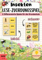Vorschau - Arbeitsblätter - Lese-Zuordnungsspiel Insekten – Klasse 2 – 4 - Deckblatt
