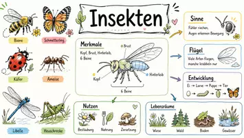 Vorschau - Arbeitsblätter - AB mit Fragen zum Thema "Insekten" + Lösungsblatt + Mindmap + Infografik - Seite 1