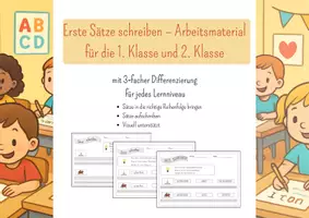 Vorschau - Stundenentwürfe - Erste Sätze schreiben 3-fach differenzierte Arbeitsblätter - Deckblatt