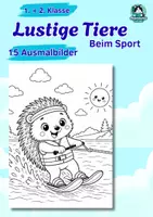 Vorschau - Mal- und Bastelvorlagen - Lustige Tiere beim Sport – 15 süße Ausmalbilder für Kinder (1. & 2. Klasse) - Deckblatt
