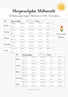 Vorschau - Arbeitsblätter - Morgenaufgabe: Mathematik Klasse 2 (Rechnen bis 100, Einmaleins) - Deckblatt