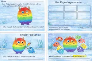 Vorschau - Stundenentwürfe - Das Regenbogenmonster mampft Schimpfwörter, schlichtet Streit und teilt - mit Stundenentwurf. - Deckblatt