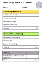 Vorschau - Arbeitsblätter - Bewertungsbogen 3D - Tierzelle Zellmodell - Deckblatt