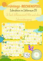 Vorschau - Spiele - Rechenspiele ZR 20 Subtraktion Frühling, 3-fach differenziert! mit und ohne Zehnerübergang - Deckblatt