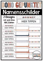 Vorschau - Mal- und Bastelvorlagen - Namensschilder Boho Gepunktet | Klassenzimmer Deko | Namenskärtchen - Deckblatt