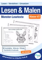 Vorschau - Arbeitsblätter - Lesen & Malen: Monster-Lesetexte Klasse 1/2 | differenziert mit Lösungen - Deckblatt