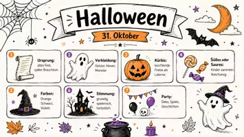 Vorschau - Arbeitsblätter - AB mit Fragen zum Thema "Halloween" + Lösungsblatt + Mindmap + Infografik - Seite 1