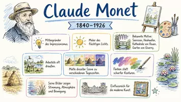 Vorschau - Arbeitsblätter - AB mit Fragen zum Thema "Claude Monet" + Lösungsblatt + Infografik - Seite 1