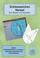 Vorschau - Mal- und Bastelvorlagen - Narwal Ecklesezeichen zum Basteln und Ausmalen - Deckblatt