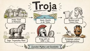 Vorschau - Arbeitsblätter - AB mit Fragen zum Thema "Troja" + Lösungsblatt + Infografik - Seite 1