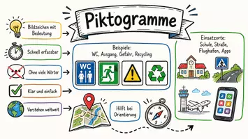 Vorschau - Arbeitsblätter - AB mit Fragen zum Thema "Piktogramme" + Lösungsblatt + Infografik - Seite 1