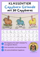 Vorschau - Mal- und Bastelvorlagen - Klassentier Girlande "Capybara" für die Capybaraklasse, zum Ausmalen - Deckblatt