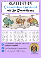 Vorschau - Mal- und Bastelvorlagen - Klassentier Girlande "Chamäleon" für die Chamäleonklasse, zum Ausmalen - Deckblatt