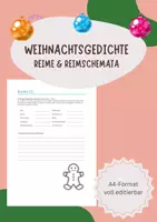 Vorschau - Arbeitsblätter - Weihnachtsgedichte: Reime, Reimschemata produktionsorientiert untersuchen (4 Arbeitsblätter) - Deckblatt