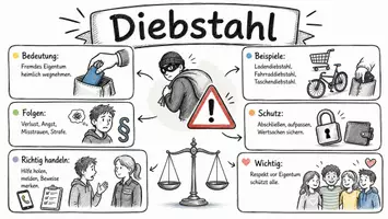 Vorschau - Arbeitsblätter - AB mit Fragen zum Thema "Diebstahl" + Lösungsblatt + Infografik - Seite 1