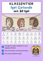 Vorschau - Mal- und Bastelvorlagen - Klassentier Girlande "Igel" für die Igelklasse, zum Ausmalen - Deckblatt