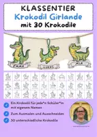 Vorschau - Mal- und Bastelvorlagen - Klassentier Girlande "Krokodil" für die Krokodilklasse, zum Ausmalen - Deckblatt