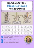 Vorschau - Mal- und Bastelvorlagen - Klassentier Girlande "Maus" für die Mausklasse, zum Ausmalen - Deckblatt
