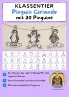 Vorschau - Mal- und Bastelvorlagen - Klassentier Girlande "Pinguin" für die Pinguinklasse, zum Ausmalen - Deckblatt