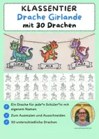 Vorschau - Mal- und Bastelvorlagen - Klassentier Girlande "Drache" für die Drachenklasse, zum Ausmalen - Deckblatt