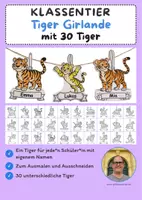 Vorschau - Mal- und Bastelvorlagen - Klassentier Girlande "Tiger" für die Tigerklasse, zum Ausmalen - Deckblatt