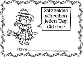 Vorschau - Stationenlernen - Sätze schreiben / Satz des Tages / Schüttelsätze (Grundschrift) schreiben Herbst Halloween Oktober - Seite 1