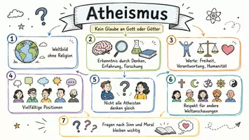 Vorschau - Arbeitsblätter - AB mit Fragen zum Thema "Atheismus" + Lösungsblatt + Mindmap + Infografik - Seite 1
